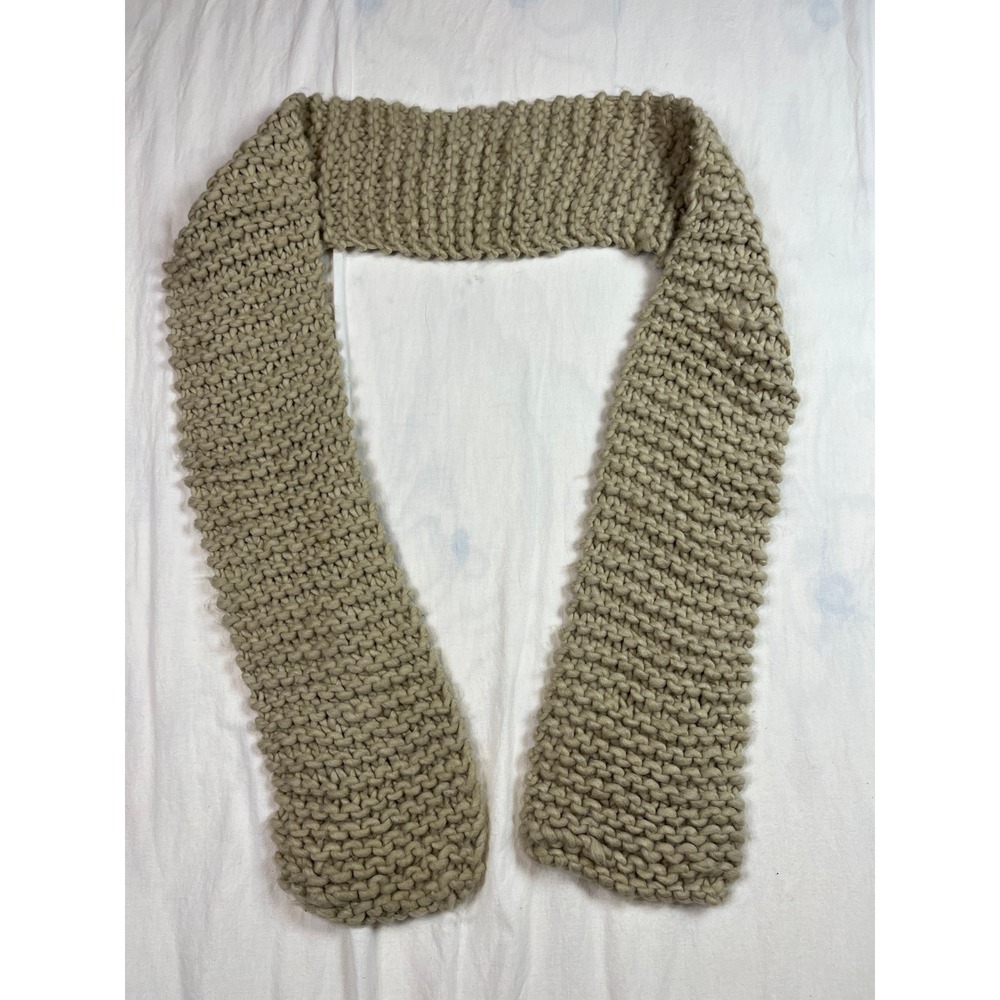 Handmade Chunky Knit Scarf Tan Beige Oatmeal Garter Stitch Winter‎ Accessory